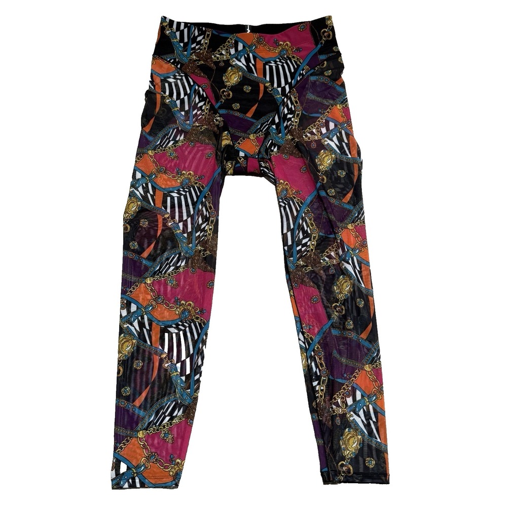 ADAM SELMAN SPORT French Cut Colorful Chain Print Leggings Size Large Activewear